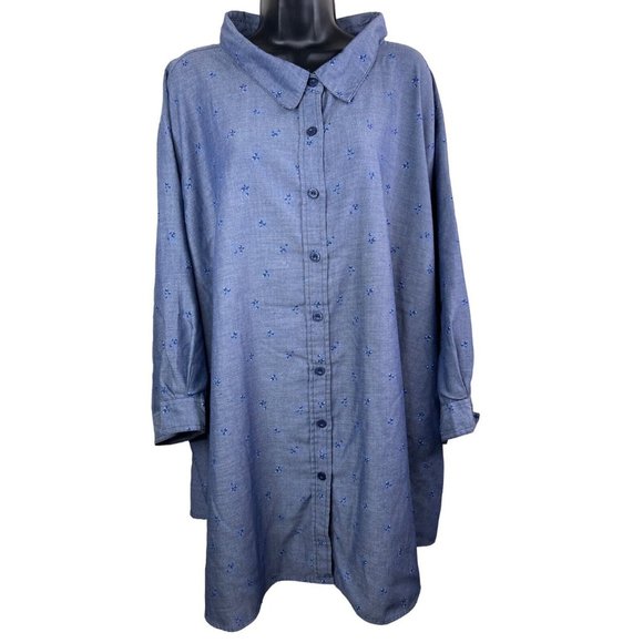 Woman Within Tops - Woman Within Blouse Womens Plus Size 5X 38/40 3/4 Sleeve Blue Denim Lightweight